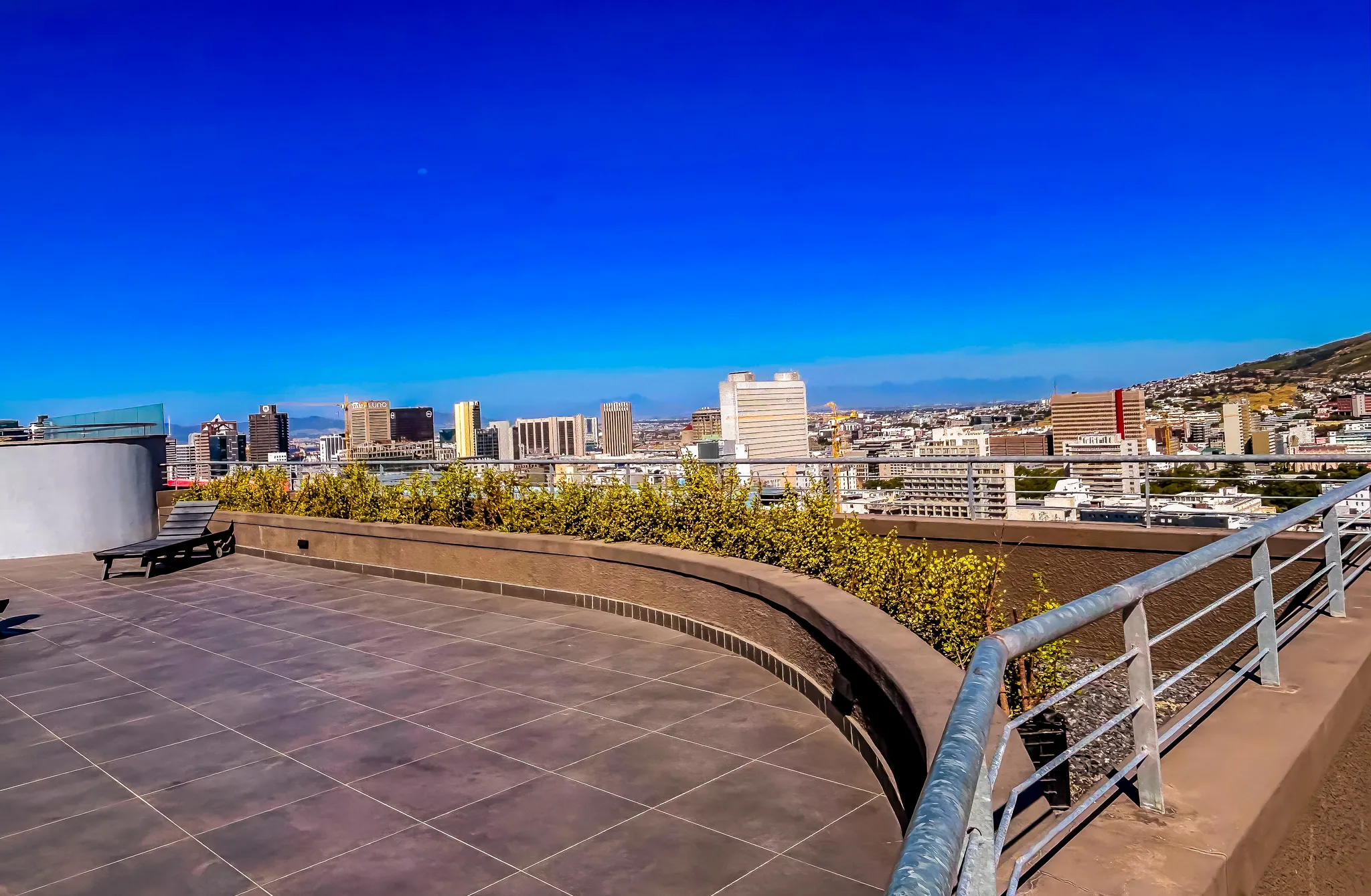 Panoramic city views from rooftop